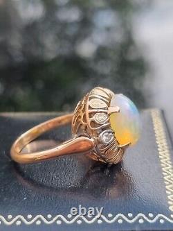 Rose Gold Ethiopian Opal & Diamond Dress Ring, Size M, Top Grade Gemstone