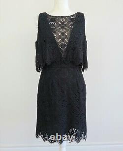 Size 6 ANNA SUI Black LACE-Tapestry 2-Level GOTH-Witch SHEER V-Neckline Dress