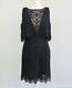 Size 6 Anna Sui Black Lace-tapestry 2-level Goth-witch Sheer V-neckline Dress