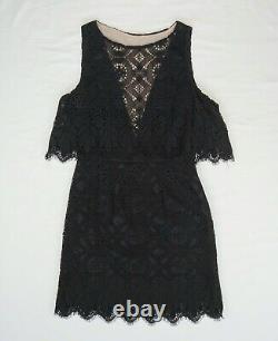 Size 6 ANNA SUI Black LACE-Tapestry 2-Level GOTH-Witch SHEER V-Neckline Dress