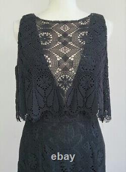 Size 6 ANNA SUI Black LACE-Tapestry 2-Level GOTH-Witch SHEER V-Neckline Dress