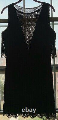 Size 6 ANNA SUI Black LACE-Tapestry 2-Level GOTH-Witch SHEER V-Neckline Dress