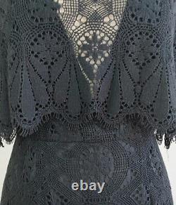 Size 6 ANNA SUI Black LACE-Tapestry 2-Level GOTH-Witch SHEER V-Neckline Dress