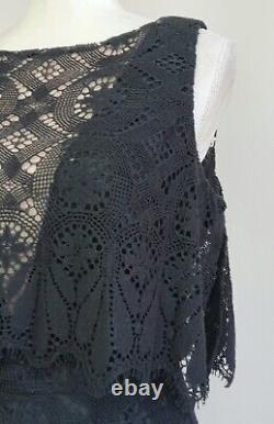 Size 6 ANNA SUI Black LACE-Tapestry 2-Level GOTH-Witch SHEER V-Neckline Dress