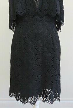 Size 6 ANNA SUI Black LACE-Tapestry 2-Level GOTH-Witch SHEER V-Neckline Dress