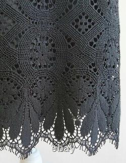 Size 6 ANNA SUI Black LACE-Tapestry 2-Level GOTH-Witch SHEER V-Neckline Dress