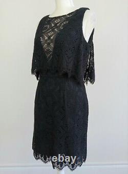 Size 6 ANNA SUI Black LACE-Tapestry 2-Level GOTH-Witch SHEER V-Neckline Dress