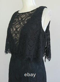 Size 6 ANNA SUI Black LACE-Tapestry 2-Level GOTH-Witch SHEER V-Neckline Dress