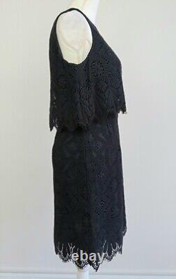 Size 6 ANNA SUI Black LACE-Tapestry 2-Level GOTH-Witch SHEER V-Neckline Dress