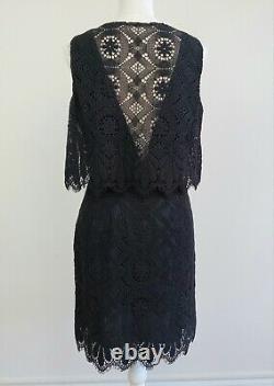 Size 6 ANNA SUI Black LACE-Tapestry 2-Level GOTH-Witch SHEER V-Neckline Dress