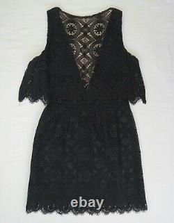 Size 6 ANNA SUI Black LACE-Tapestry 2-Level GOTH-Witch SHEER V-Neckline Dress