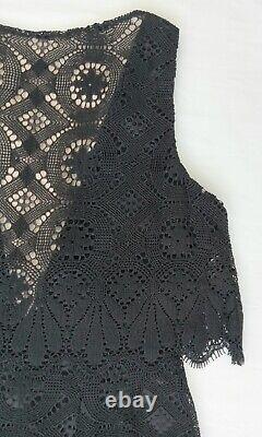 Size 6 ANNA SUI Black LACE-Tapestry 2-Level GOTH-Witch SHEER V-Neckline Dress