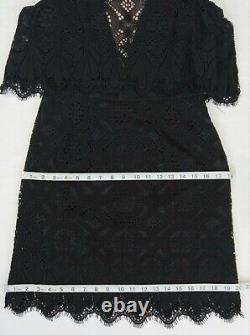 Size 6 ANNA SUI Black LACE-Tapestry 2-Level GOTH-Witch SHEER V-Neckline Dress