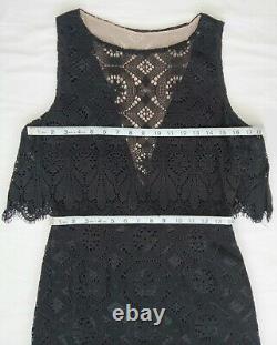 Size 6 ANNA SUI Black LACE-Tapestry 2-Level GOTH-Witch SHEER V-Neckline Dress