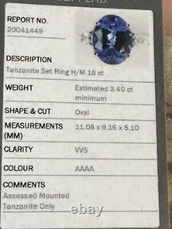 Tanzanite & Diamond Ring 3.4 Carat 18ct Yellow Gold AAAA Grade With Certificate