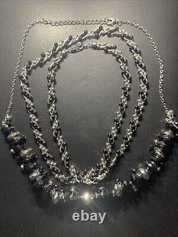 Trifari Black Faceted Bead & Silver 2 Necklaces Gorgeous Jewelry Handmade Rare