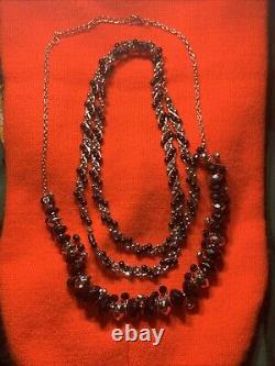 Trifari Black Faceted Bead & Silver 2 Necklaces Gorgeous Jewelry Handmade Rare