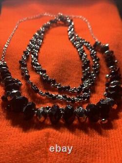 Trifari Black Faceted Bead & Silver 2 Necklaces Gorgeous Jewelry Handmade Rare