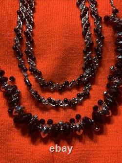 Trifari Black Faceted Bead & Silver 2 Necklaces Gorgeous Jewelry Handmade Rare