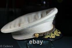US Post WW2 Army Officer's Field Grade Named Dress White Visor Hat Cap 7 1/4