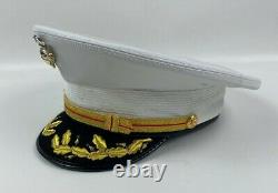 USMC Marine Corps Field Grade Officer Dress Cap Hat White Kingform Size 7 1/2