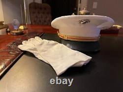 USMC Officer Company Grade white dress hat with Gloves