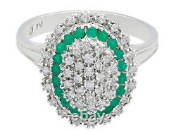 Vintage 0.72ct Diamond & 0.31ct Emerald 18ct White Gold Dress Ring