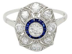 Vintage 0.76 ct Diamond and 0.18 ct Sapphire Platinum Dress Ring Circa 1940
