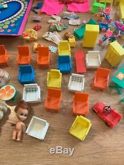 Vintage 70+ Liddle Kiddles Lot Dolls Furniture Clothes 3 Level Play House, Buggy