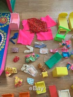 Vintage 70+ Liddle Kiddles Lot Dolls Furniture Clothes 3 Level Play House, Buggy