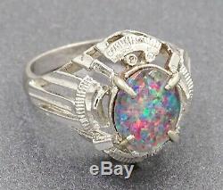 Vintage AAA Grade Opal Triplet Womens Cocktail Dress Ring & 14ct White Gold