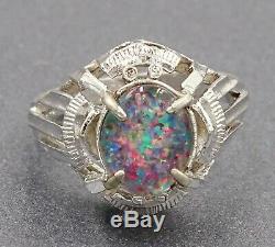 Vintage AAA Grade Opal Triplet Womens Cocktail Dress Ring & 14ct White Gold