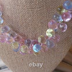 Vintage Clear Lucite Necklace Clusters Of Pastel Beads Pink Blue Yellow Easter