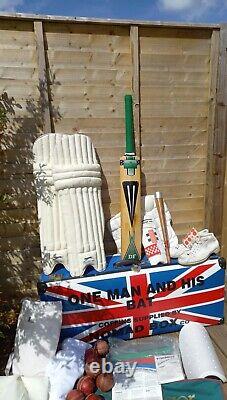 Vintage Duncan Fearnley Cricket Bat Kit Trunk Leather Balls Boots Clothing Pads