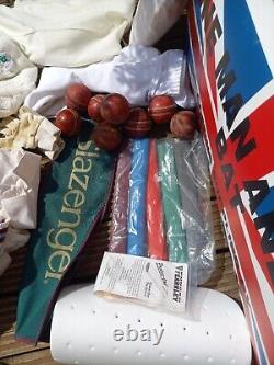 Vintage Duncan Fearnley Cricket Bat Kit Trunk Leather Balls Boots Clothing Pads