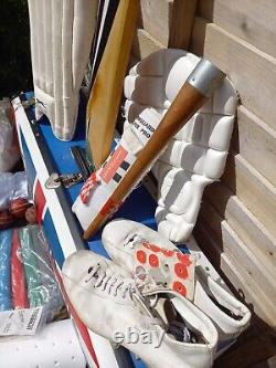 Vintage Duncan Fearnley Cricket Bat Kit Trunk Leather Balls Boots Clothing Pads