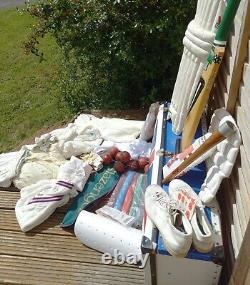 Vintage Duncan Fearnley Cricket Bat Kit Trunk Leather Balls Boots Clothing Pads