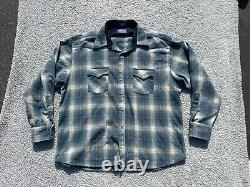 Vintage Pendleton Western Shirt Mens Large Blue Plaid Virgin Wool Pearl Snap