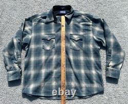 Vintage Pendleton Western Shirt Mens Large Blue Plaid Virgin Wool Pearl Snap