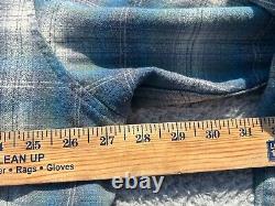 Vintage Pendleton Western Shirt Mens Large Blue Plaid Virgin Wool Pearl Snap