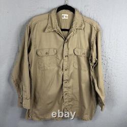 Vintage Scotts Level Best Shirt Mens Medium Khaki Twill 1930s Workshirt Casual