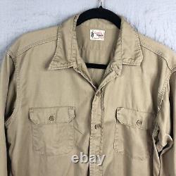 Vintage Scotts Level Best Shirt Mens Medium Khaki Twill 1930s Workshirt Casual