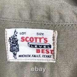 Vintage Scotts Level Best Shirt Mens Medium Khaki Twill 1930s Workshirt Casual