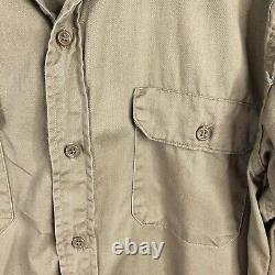 Vintage Scotts Level Best Shirt Mens Medium Khaki Twill 1930s Workshirt Casual