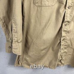 Vintage Scotts Level Best Shirt Mens Medium Khaki Twill 1930s Workshirt Casual