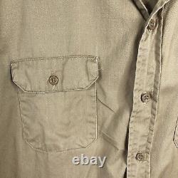 Vintage Scotts Level Best Shirt Mens Medium Khaki Twill 1930s Workshirt Casual