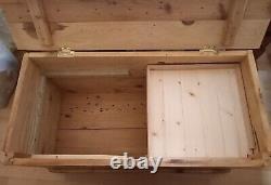 Vintage pine ottoman storage box/tool box -custom removable shelves