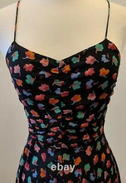 Vtg Multi Color Floral Party Summer Sun Dress Spaghetti Straps Full Flare Skirt