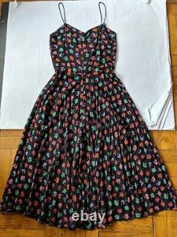 Vtg Multi Color Floral Party Summer Sun Dress Spaghetti Straps Full Flare Skirt