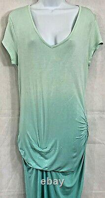 Young Fabulous and Broke Ombre Maxi Dress Sz L Tie Dye Graded Teal Cinch Ruched